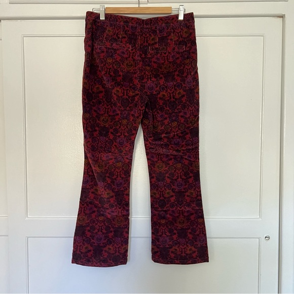 Free People Paisley Cropped Micro Corduroy Pants Wine Red Ribbed Floral Size 10 - Picture 7 of 11